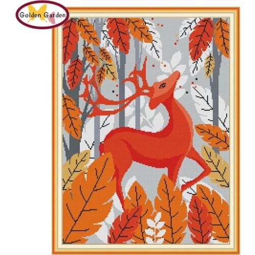 GG Deer King Animail Joy Sunday Cross Stitch kits Embroidery Needlework 11CT14CT Cotton Canvas Cross Stitch Set for Home Decor