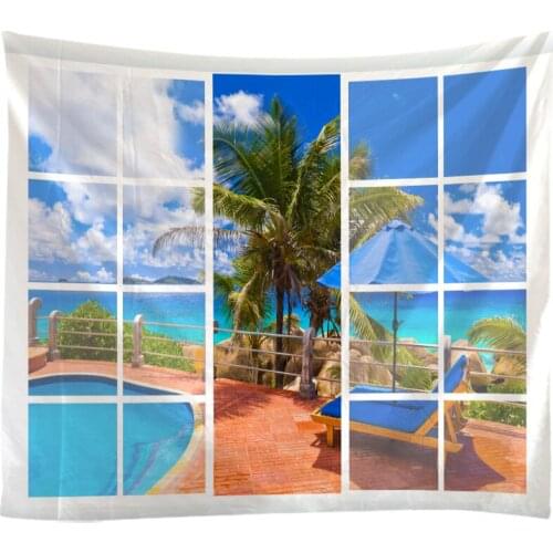 Windows Scenery Tapestry Wall Hanging Cloth Bed Spread Beach Towel Table Cloth Yoga Mat House Decoration Living Room Decoration