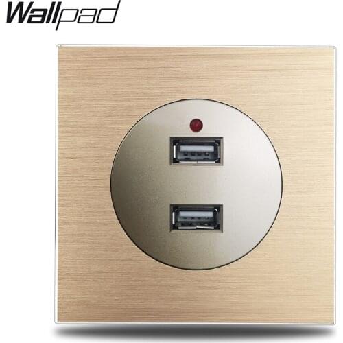 Wallpad L6 Gold Double USB Charging Socket 2.4A Wiring Outlet Wall Socket Gold Brushed Aluminum Metal Panel