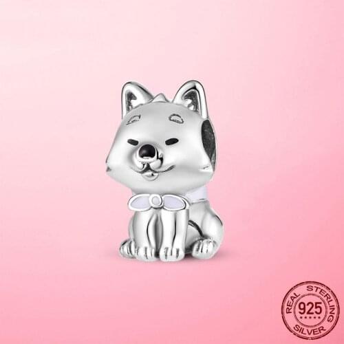 Real 925 Sterling Silver Japanese Akita Inu Dog Animal Charm Beads Fit Original Pandora Bracelets Bangle Jewelry Making Gift