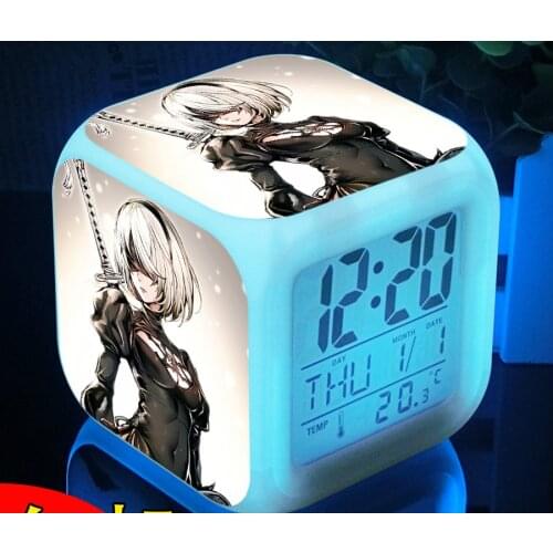 Nier:Automata 2B YoRHa 7 Color Change Digital USB Anime Alarm Clock LED Clocks