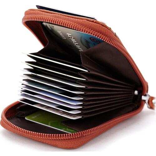 YOUSE Brand 2021 New Leather Organ Card Bag Solid Color Business Card Bag Card ID Holders Coin Purse Genuine Leather Wallets