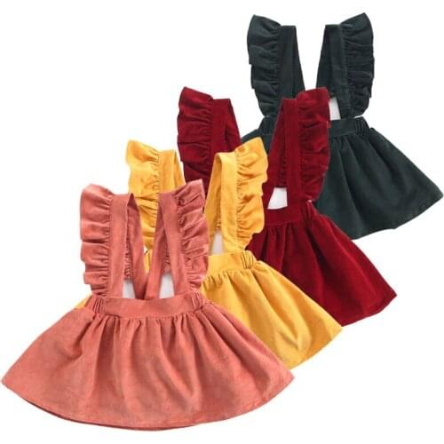 Autumn Winter Girls Dress Fly Sleeve Elegant GIrls Suspender Skirts For Children Christmas Clothes Corduroy Kids Princess Dress