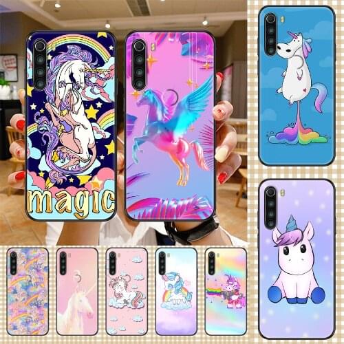 Lovely Animal Rainbow Unicorn Phone case For Xiaomi Redmi Note 7 7A 8 8T 9 9A 9S 10 K30 Pro Ultra black silicone prime 3D cover