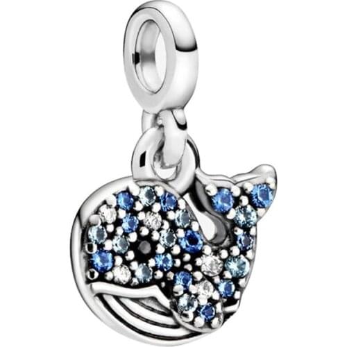 Blue Clear Crystal Whale Fit Original Pandora Charms Bracelet Women Cute Ocean Cetus Cetacea Beads for Jewelry Making DIY Bangle