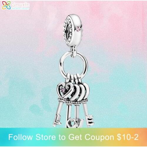 Smuxin 925 Sterling Silver Beads Keys of Love Dangle Charms fit Original Pandora Bracelets for Women Jewelry Making Girl Gift