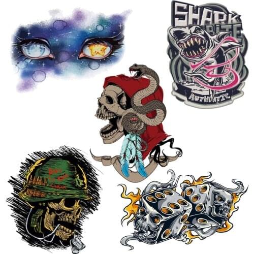 Punk Rock Iron-on Transfers For T-shirt Clothing Stickers Skeleton Heat Thermal Transfer On Clothes Skull Iron On Patch Washable