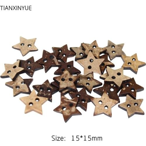 TIANXINYUE 50 pcs 15mm Coconut button star Natural color button Diy Sewing Scrapbooking Crafts accessory