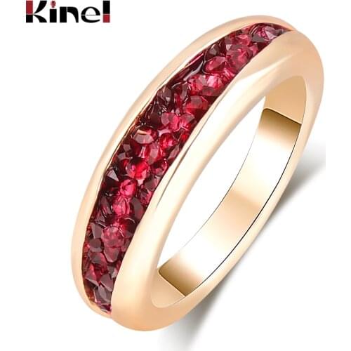 Kinel Unique Index Finger Ring For Women 2019 New Creative Fashion Jewelry Irregular Groove Inlaid Fuchsia Rhinestones Ring