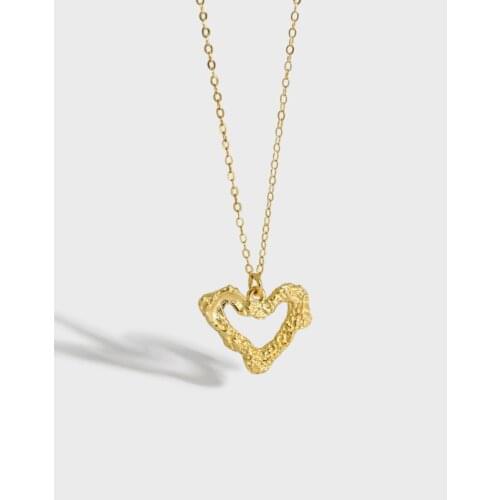 YPAY 100% Real 925 Sterling Silver Hollow Heart Pendant Necklaces for Women Korea INS Chain Jewelry YMN219