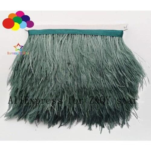 Z&Q&Y natural beautiful ostrich hair dyed gray green made cloth edge DIY stage performance clothing craft accessories feather