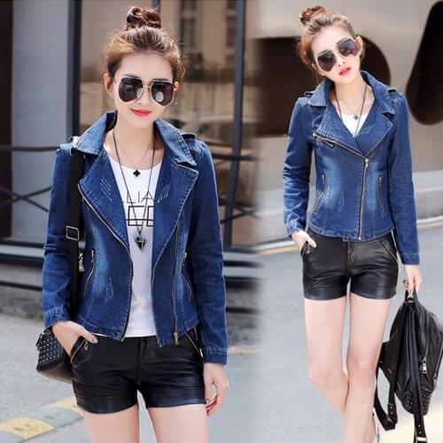 New Autumn Women Jacket Coat Plus Size Fashion Slim Turn-Down Collar Zipper Short Jeans Jacket Coat For Women Denim Outerwear