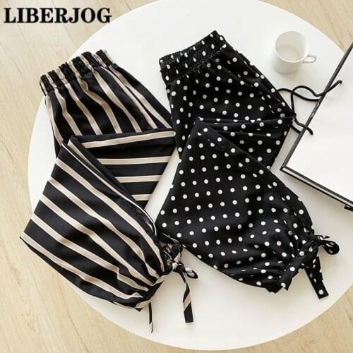 LIBERJOG 2019 Bloomers Woman Loose Pants Knicker Thin Wave Point Wide Leg Chiffon Ankle Length Casual Female Pants