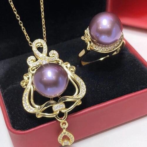 D318 Fine Jewelry 925 Sterling Silver Natural Fresh Water Purple Pearls 10-13 Females Jewelry Sets for Women FIne Jewelry Sets