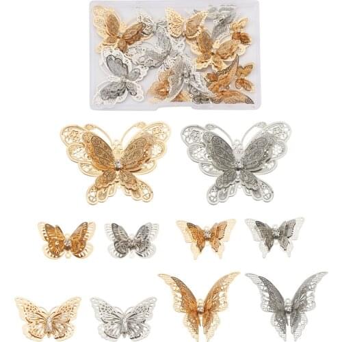 16pcs/box Mixed Butterfly Pendants Charms with Crystal Rhinestone For DIY Jewelry Making Handmade Earrings Neacklace Accessories