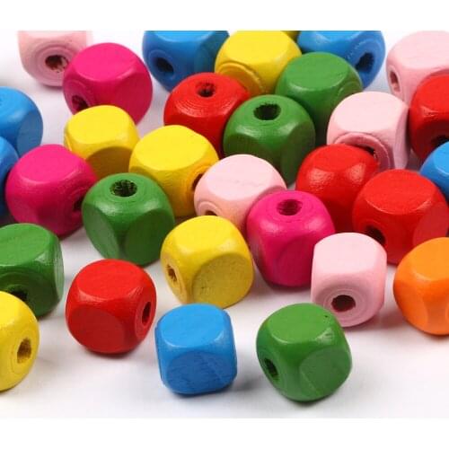 10mm Colorful Mixed Square Spacer Beads Wooden 50pcs Loose Natural Wood Beads For Jewelry Making DIY Charm Jewelry Accessories