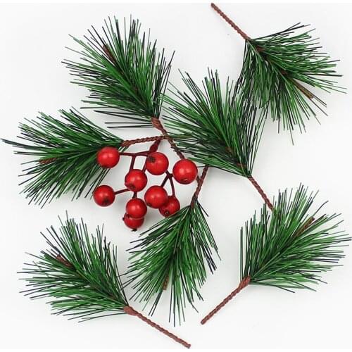 10Pcs Artificial Pine Needle Branch Twig Xmas Tree Ornament DIY Flower Gift Box Holiday Decor