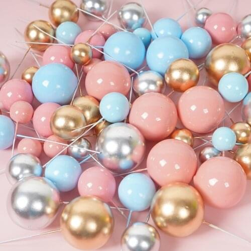 10pcs/set 2.5 3 4cm Gold Colorful Ball Cake Topper Birthday Cup Cake Decoration for Baby Shower Kids Birthday Party Wedding