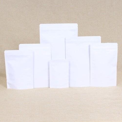 100pcs Aluminum foil white kraft paper bag zipper ziplock seal sealing bags food gift coffee package