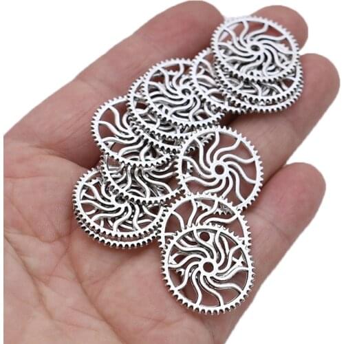 20pcs Antique Silver Plated Gear Charms Pendants for Jewelry Making Earrings Bracelet DIY Handmade Craft Accessories