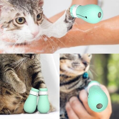 Pet Cat Paw Protector for Bath Soft Silicone Anti-Scratch Cat Shoes Boots Adjustable Shower Checking Cat Paw Cover 4pcs