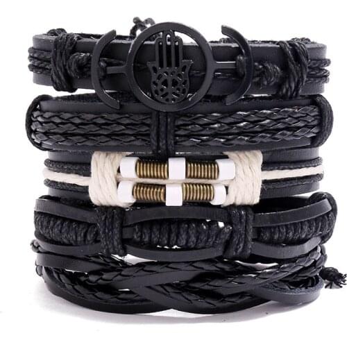5Pcs/Set New Accessories Factory Direct Sale Retro Woven Cowhide Bracelet Diy Combo Set Mens Bracelet