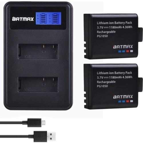 2pc 1180mAh PG1050 Rechargable Battery+LCD Dual Charger for Sport Action Camera SJCAM SJ4000 SJ5000 EKEN H9 H9R H3 H3R H8PRO H8R