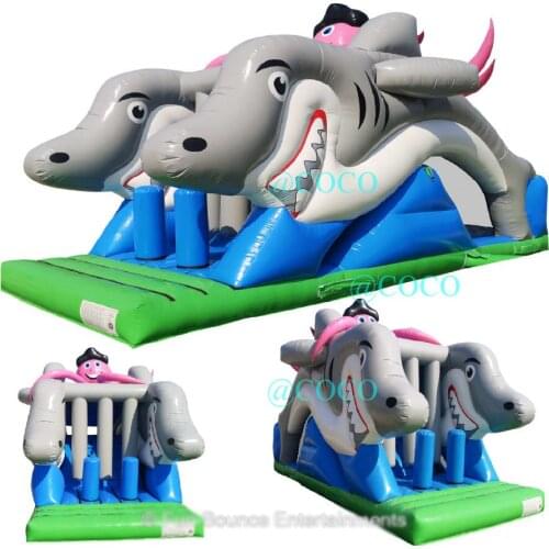 Free ship to sea port! cute shark inflatable slide, kids inflatable obstacle course bouncy slide for kids