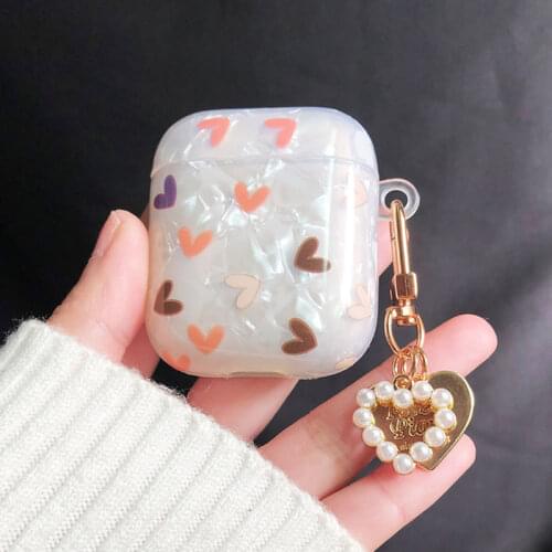 INS Retro Glossy Shell Pearl Case for Apple Airpods 1 2 Pro 3 Case Bluetooth Earphone Accessorie Headset Box Cute Heart Keychain