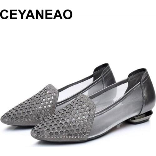 CEYANEAOHollow Cowhide Mesh Shoes Summer Women Sandals New Elegant Comfortable Pointed Women Fashion Shoes Casual Sandals E1527
