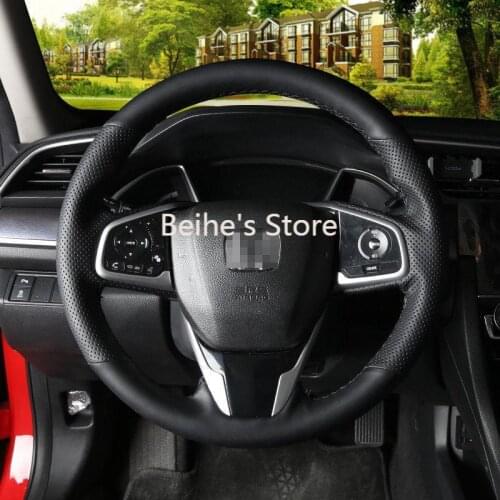 Black Leather Car Hand-stitched Steering Wheel Cover For Honda Civic 10th 2018
