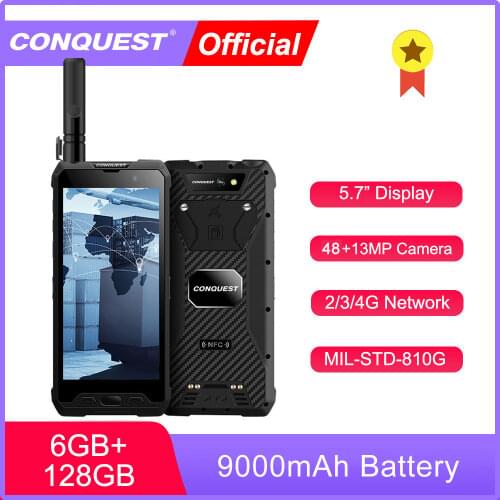CONQUEST S18 IP68 Waterproof Rugged Smartphone Mobile Phone Fingerprint Face ID Android 8.1 4G LTE Global Version Cell Phone