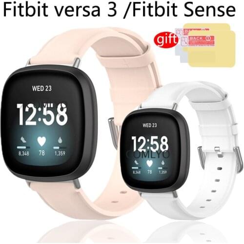 For fitbit versa 3 Strap Smart Watch Band Leather For fitbit sense watchband Bracelet wristband Screen protector Accessories