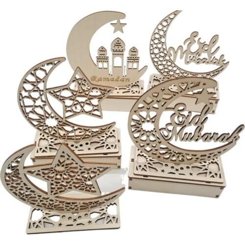 EID Mubarak Wooden LED Light Ramadan Decorations For Home Islamic Muslim Party With Hollowed Out Pattern Eid Kareem Ramadan