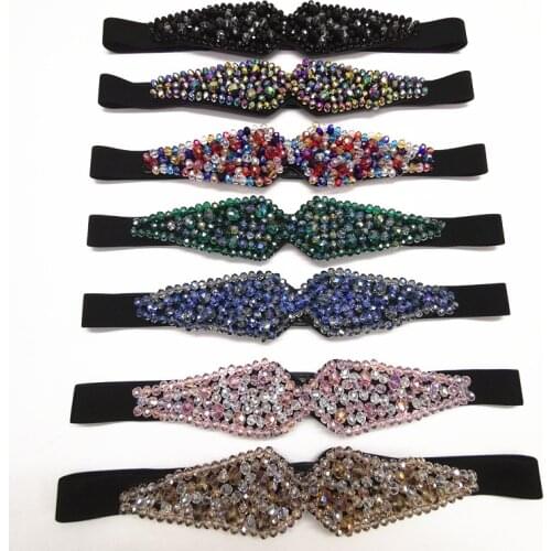 Hotselling Glass Rhinestone Beaded Elastic Waist Belt For Women Colorful Crystal Flowe Corset Strechy Belt Ladies Dress Belt