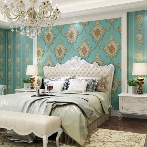 3D embossed exquisite European flowers non-woven wallpaper wedding house princess room vertical stripe and full floral version
