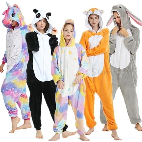Kigurumi Childrens Pajamas For Boys Girls Unicorn Pajamas Flannel Kids Panda Pijamas Suit Animal Sleepwear Adults Cat Onesies
