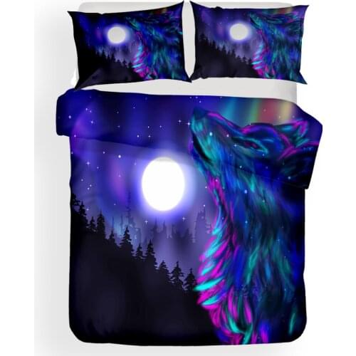 Hot style 3D digital wolf printing 100% Polyester bedding set 1 duvet cover + 1/2 pillowcases bed in a bag (no sheet)