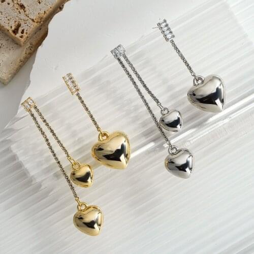 Lifefontier Korean Love Heart Pendants Drop Earrings for Women Rhinestone Tassel Asymmetric Long Dangle Earrings Jewelry 2021
