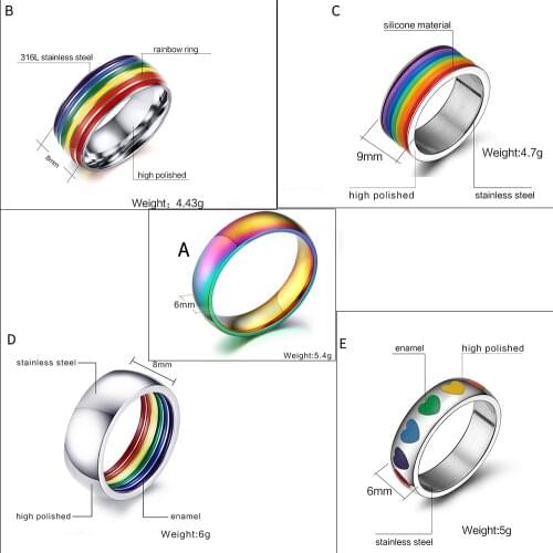 Mens Womens Rainbow Colorful LGBT Pulsera Ring Stainless Steel Wedding Band Lebian & Gay Rings Drop Shipping Wholesale