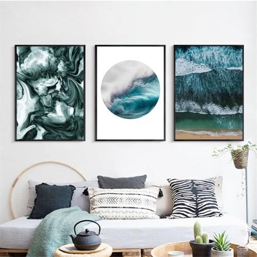 Snow Mountain Forest Lake Green Marble Wall Art Canvas Painting Nordic Posters And Prints Wall Pictures For Living Room Decor