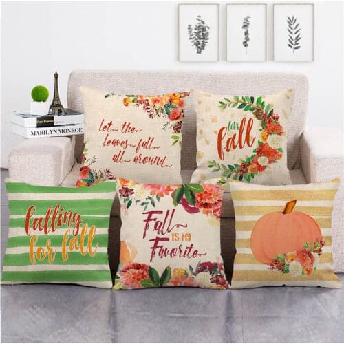 Wholesale pillowcase happy fall watercolor flowers pillow cover linen/cotton sofa cushion cover decorative pillows