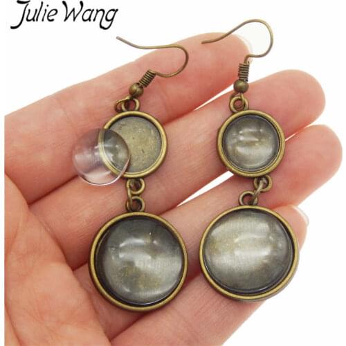 Julie Wang 1 Pair Bezel Cabochon Settings Antique Bronze Blank Tray Zinc Alloy Base Earrings Jewelry Making Accessory