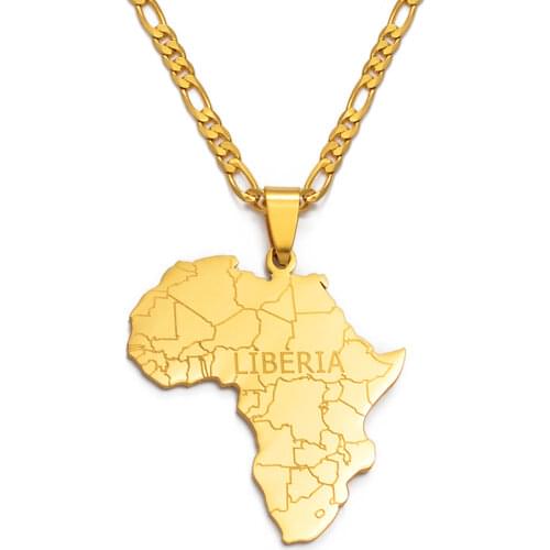 Anniyo Africa Map With LIBERIA Pendant Necklaces Gold Color Jewelry For Women Men African Maps Jewellery Gifts #042221
