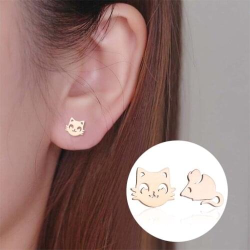 Punk Funny Mouse Cat Stud Earring Vintage Hiphop Catroon Animal Earrings For Women Girls Gifts Jewelry Party Club Jewelry