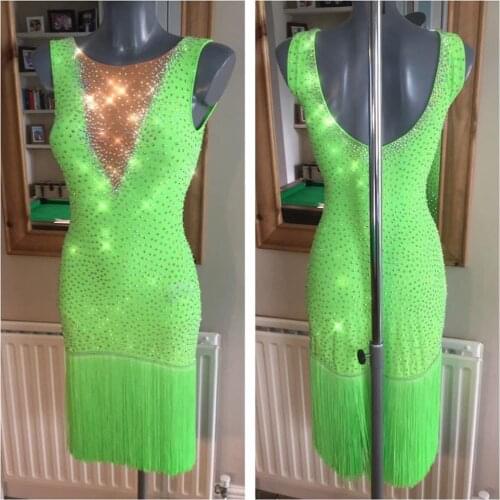 Latin competition dress latin dance dress adult latin dress for girls latin dress women Green latin costume latin wear stones