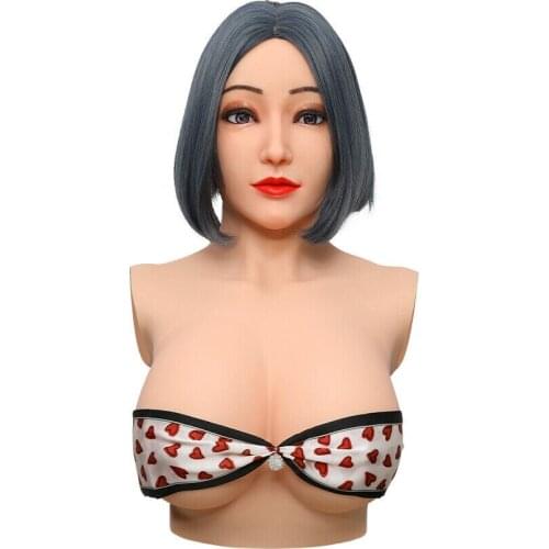 Realistic Silicone Face with D Cup Breast Bodyshaping Suit for Women Fancy Dress-up Crossdresser Drag Queen Shemale Transgender