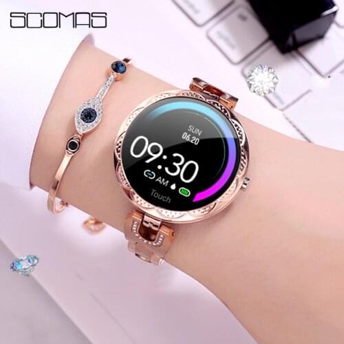 SCOMAS Fashion Women Smart Watch 1.08"Display Heart Rate Monitor SMS Call Reminder Female Physiology Tracker Luxury Smartwatch