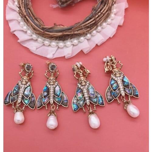 Insect Earrings Abalone Shell Fresh Water Pearl Statement Earring Fashionable Retro Styles Jewelry