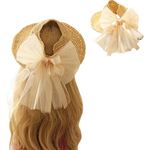 Summer Sun Hats Fashion Girl Straw Hat Ribbon Bow Beach Hat Casual Straw Flat Top Panama Hat